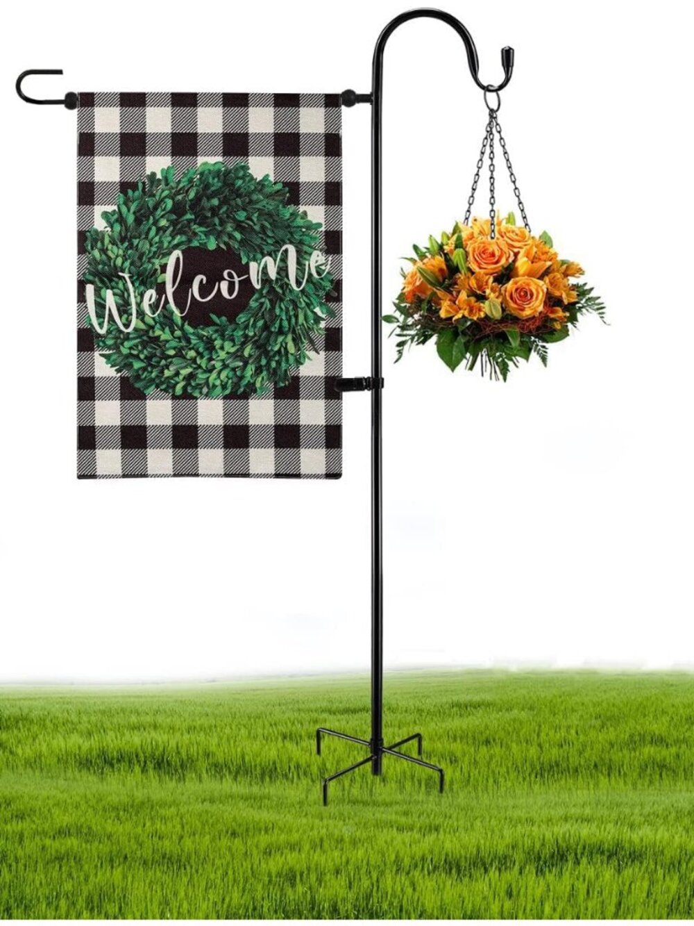 Garden Flag Holder Stand and Shepherds Hooks, 48 Inch Height with 1/2 Thick Meta